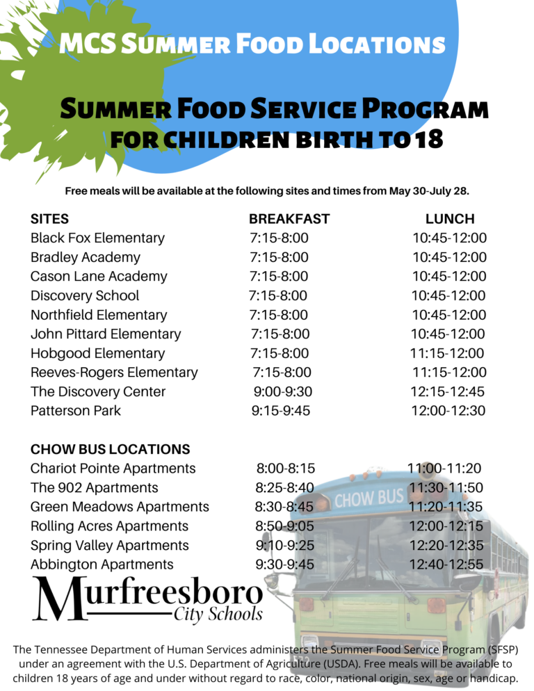 Summer Food Service Program Murfreesboro City Schools